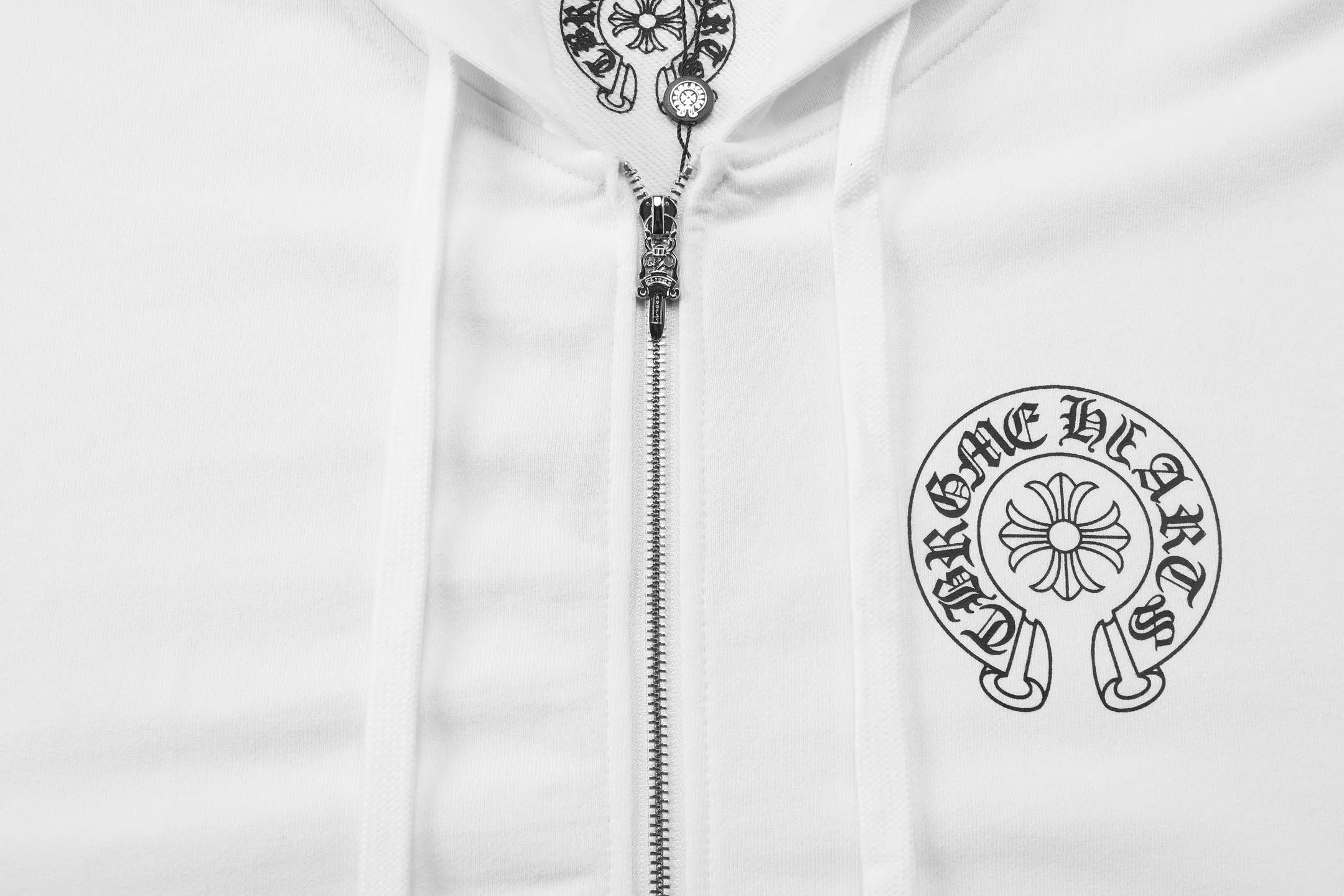 P310 Chrome Hearts Chrome Hearts Cardigan Horseshoe Printed Hooded Sweatshirt Size: SMLXL Color: White Black